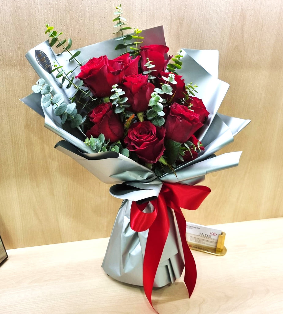 Valentine's Day Rose Bouquet | 10 Fresh Cut Stalks | VT1 - Jade Valley Gifts & Floral Design Centre