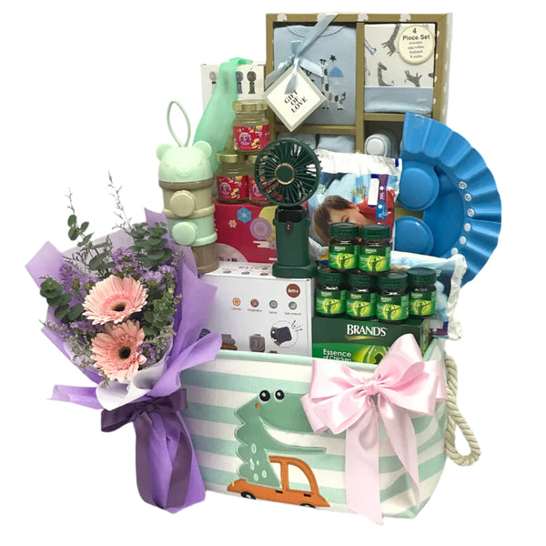 Baby Hamper with Bird's Nest & Floral Bouquet | B300 - Jade Valley Gifts & Floral Design Centre