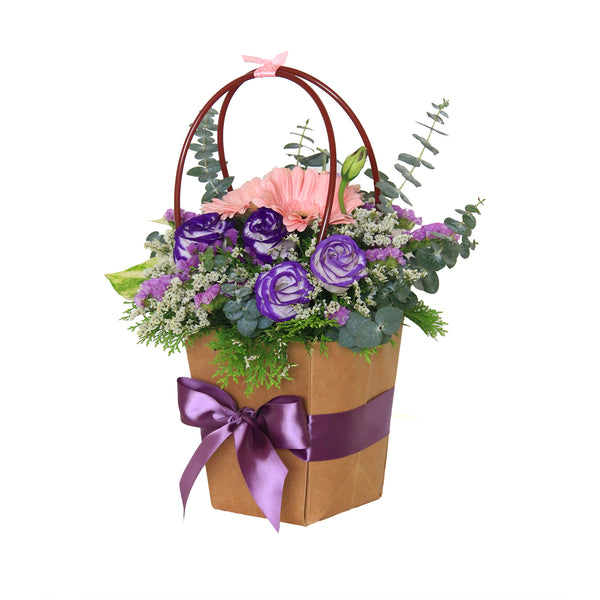 Gerberas & Eustoma in Paper Carrier Box | V53 - Jade Valley Gifts & Floral Design Centre