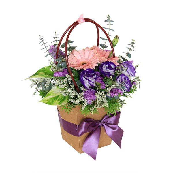 Gerberas & Eustoma in Paper Carrier Box | V53 - Jade Valley Gifts & Floral Design Centre