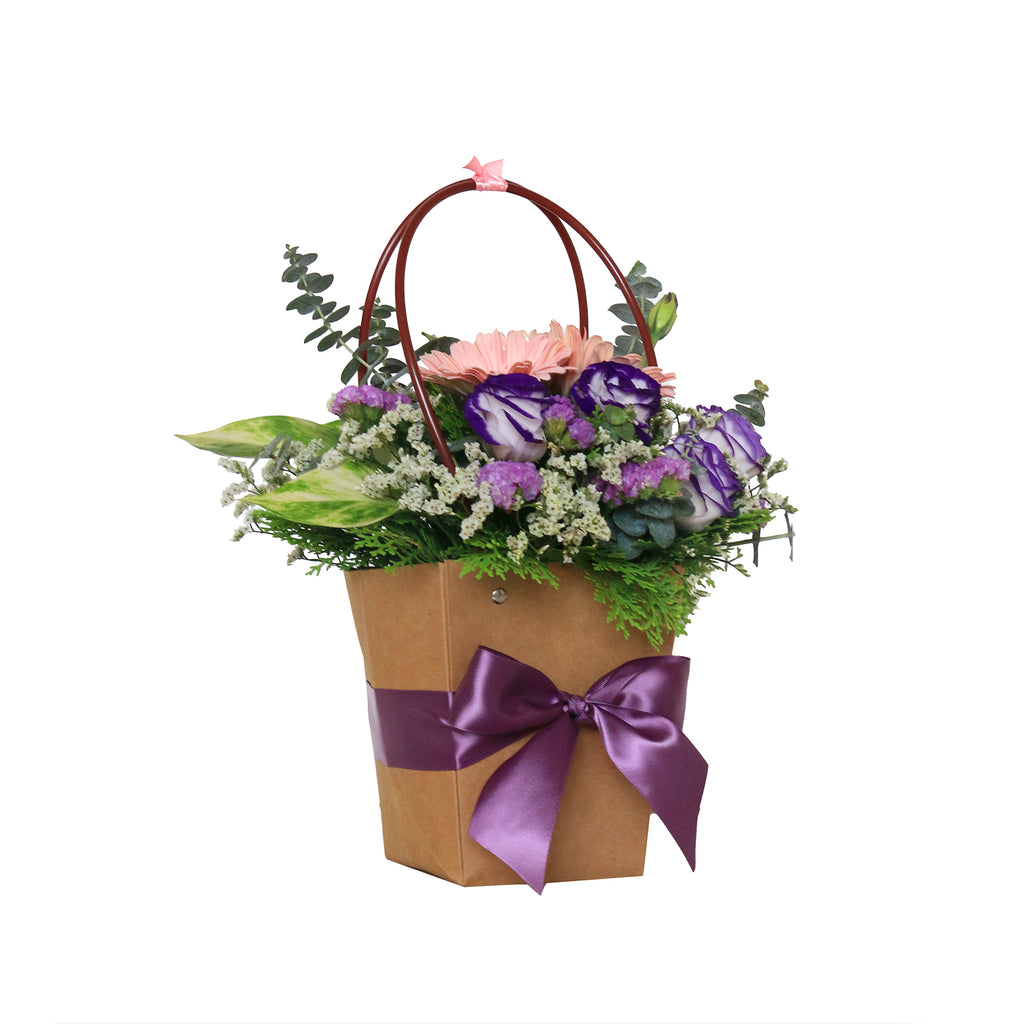 Gerberas & Eustoma in Paper Carrier Box | V53 - Jade Valley Gifts & Floral Design Centre