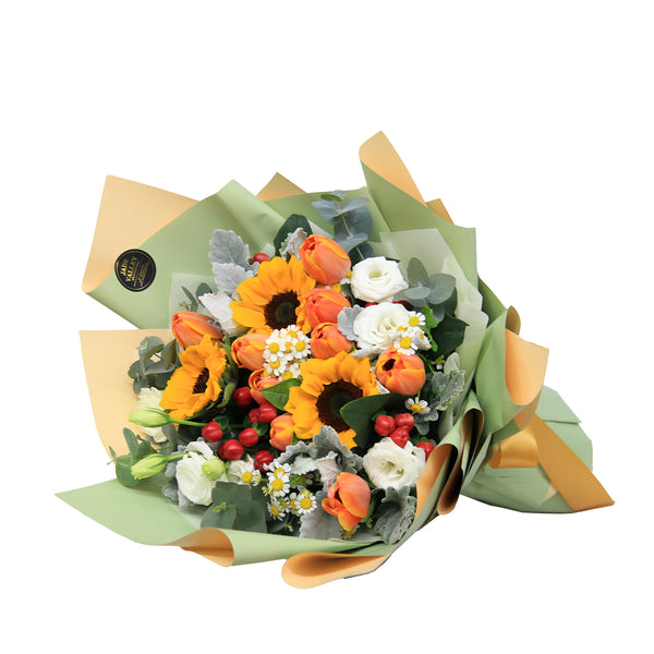 Tulips with Sunflowers Hand Bouquet  | BQ161 - Jade Valley Gifts & Floral Design Centre