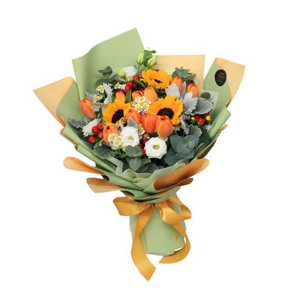 Tulips with Sunflowers Hand Bouquet  | BQ161 - Jade Valley Gifts & Floral Design Centre