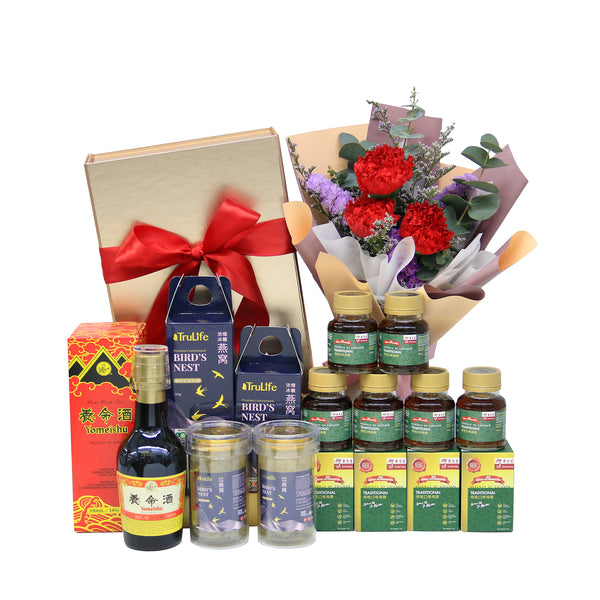 Premium Health Food Hamper with Bouquet | HF253 - Jade Valley Gifts & Floral Design Centre