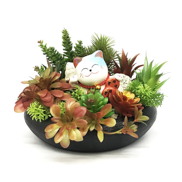 Congratulatory Grand Opening Succulent Flower with Lucky Cat | FO235 - Jade Valley Gifts & Floral Design Centre
