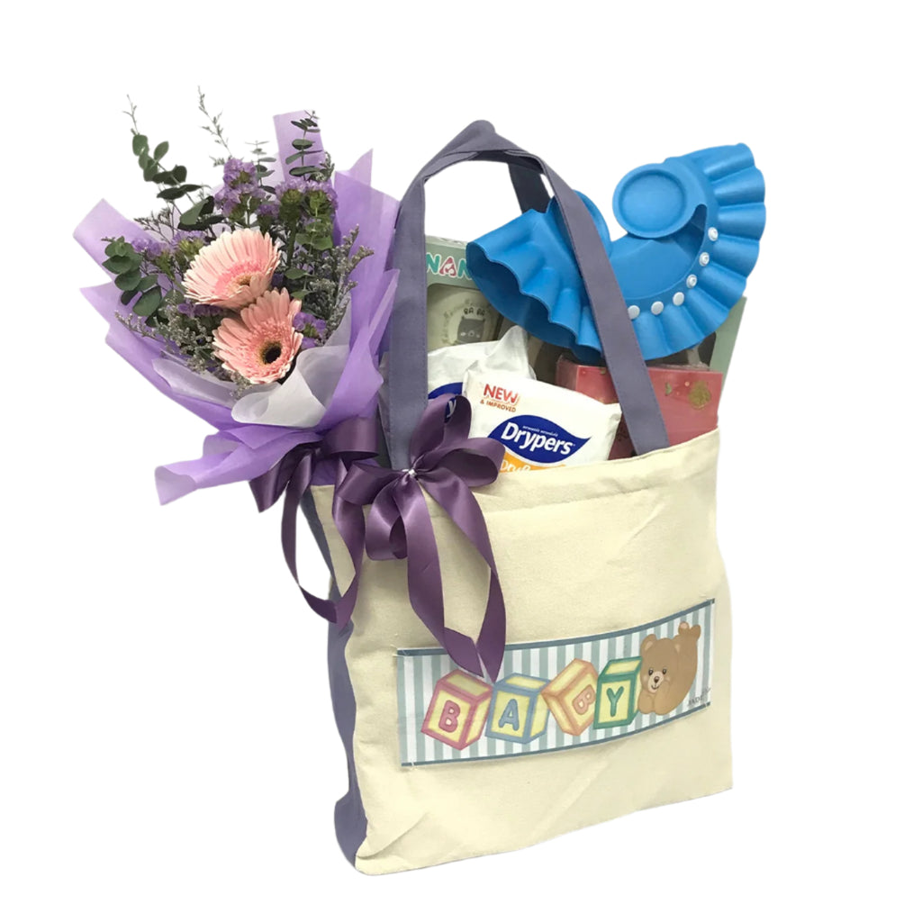 Baby Hamper with Fresh Cut Bouquet  | B291 - Jade Valley Gifts & Floral Design Centre