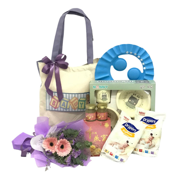 Baby Hamper with Fresh Cut Bouquet  | B291 - Jade Valley Gifts & Floral Design Centre