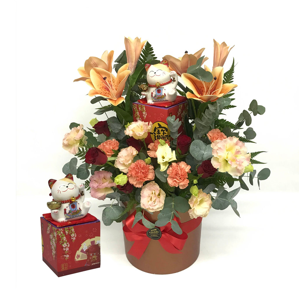 Congratulatory Grand Opening Flower with Lucky Cat | FO233 - Jade Valley Gifts & Floral Design Centre