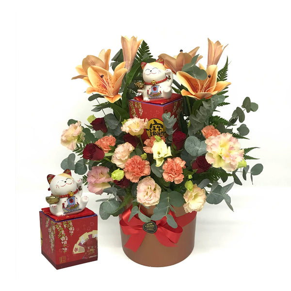 Congratulatory Grand Opening Flower with Lucky Cat | FO233 - Jade Valley Gifts & Floral Design Centre