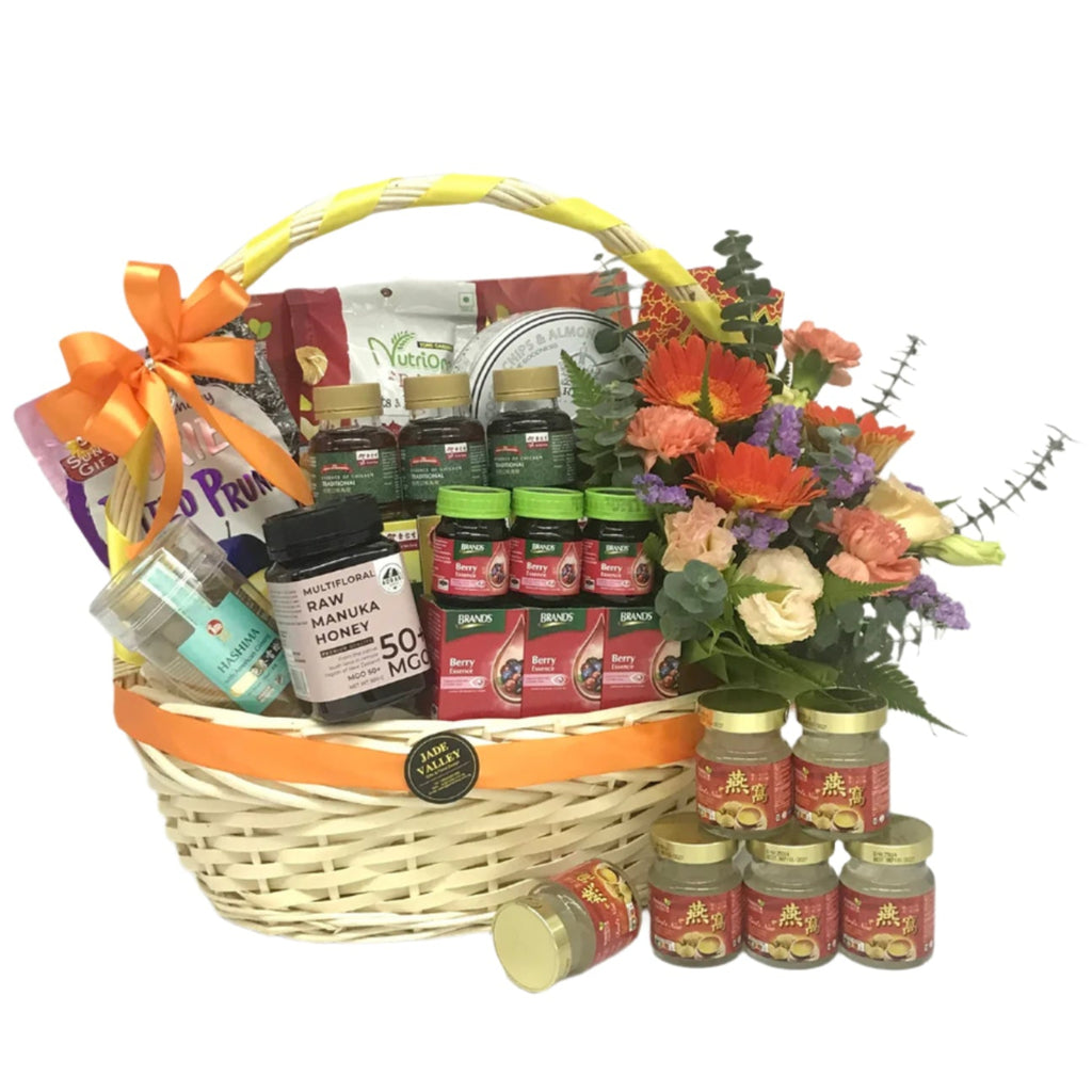 Health Foods Hamper with Flowers| HF248 - Jade Valley Gifts & Floral Design Centre
