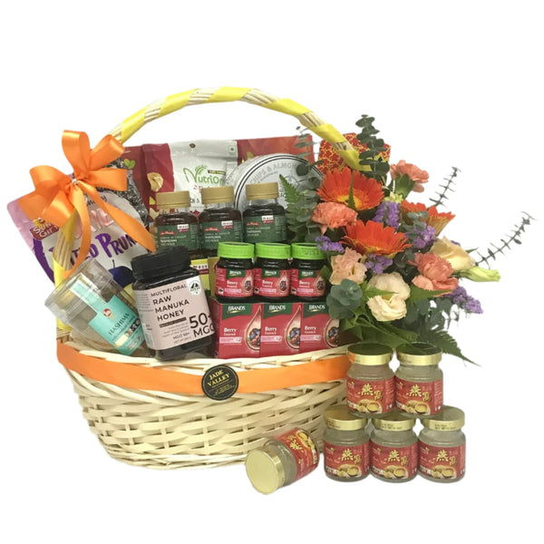 Health Foods Hamper with Flowers| HF248 - Jade Valley Gifts & Floral Design Centre