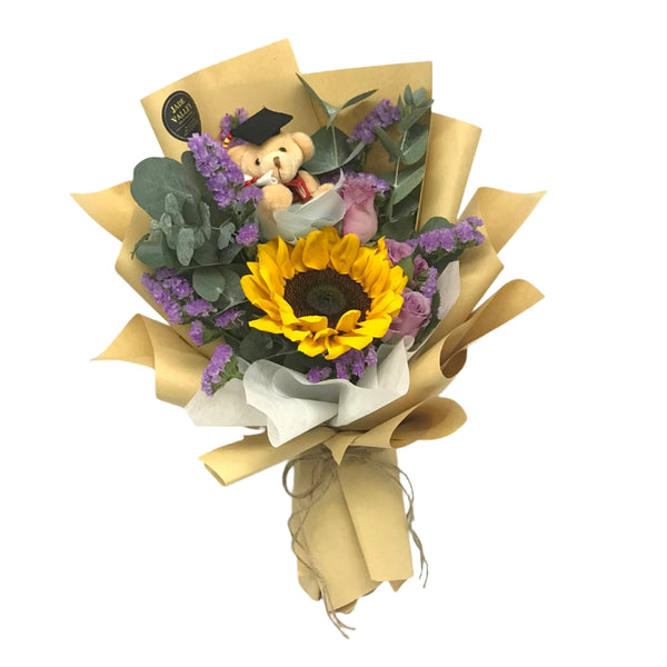 Graduation Hand Bouquet with Roses and Sunflowers | BQ142 - Jade Valley Gifts & Floral Design Centre