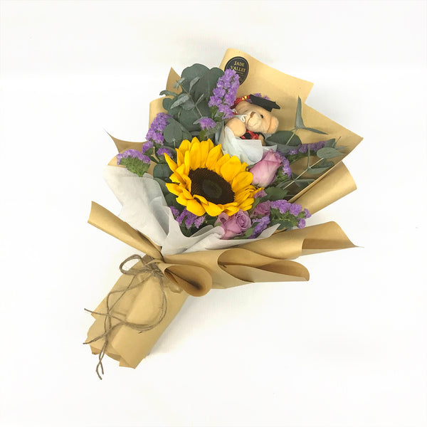 Graduation Hand Bouquet with Roses and Sunflowers | BQ142 - Jade Valley Gifts & Floral Design Centre