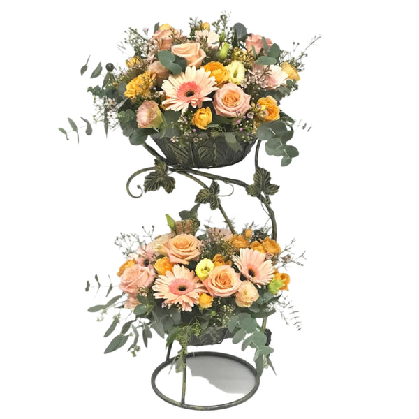 Floral Arrangement  in 2 layer Fruit Stand | TB169 - Jade Valley Gifts & Floral Design Centre