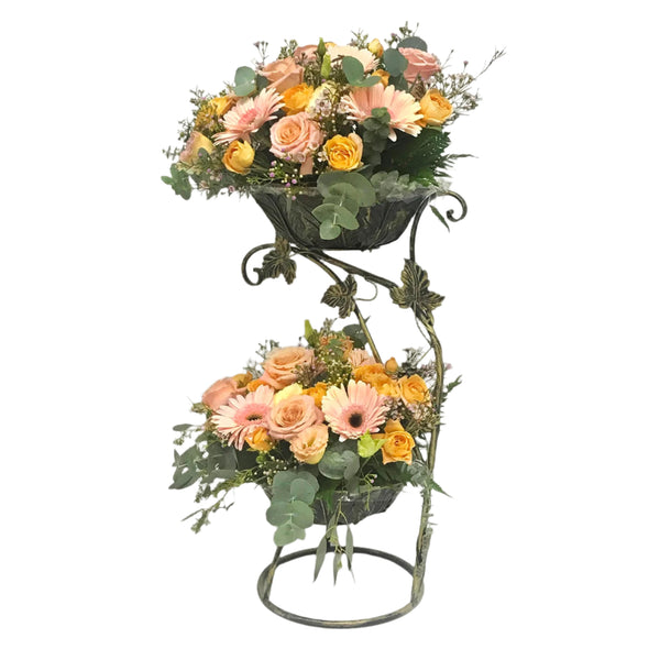Floral Arrangement  in 2 layer Fruit Stand | TB169 - Jade Valley Gifts & Floral Design Centre