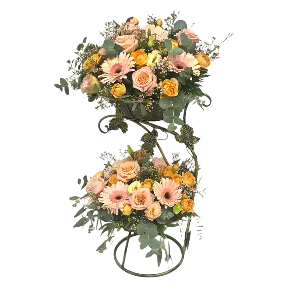 Floral Arrangement  in 2 layer Fruit Stand | TB169 - Jade Valley Gifts & Floral Design Centre