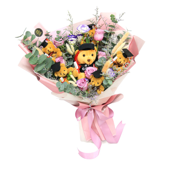 All Graduation bears Hand Bouquet | BQ166 - Jade Valley Gifts & Floral Design Centre