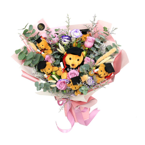 All Graduation bears Hand Bouquet | BQ166 - Jade Valley Gifts & Floral Design Centre
