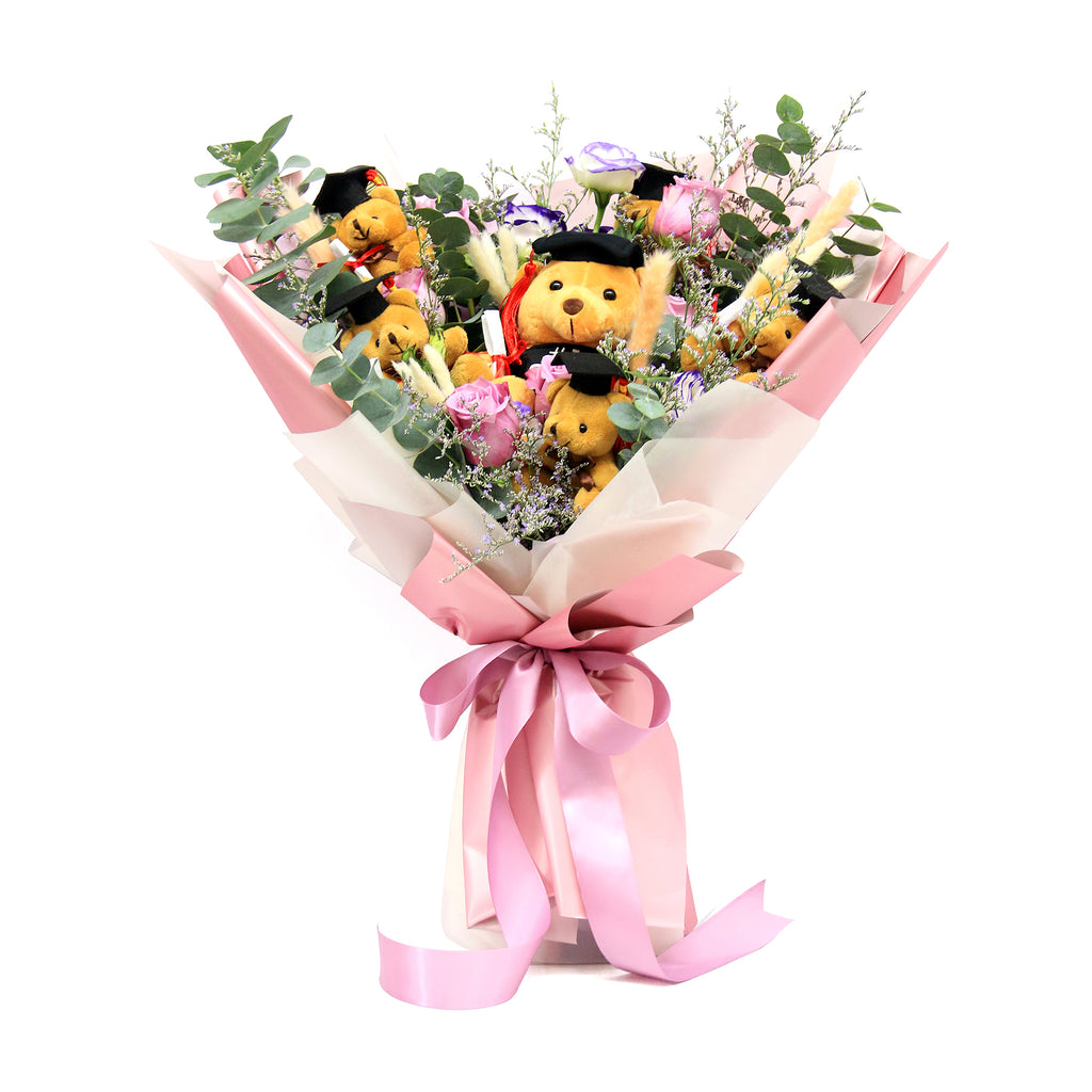 All Graduation bears Hand Bouquet | BQ166 - Jade Valley Gifts & Floral Design Centre