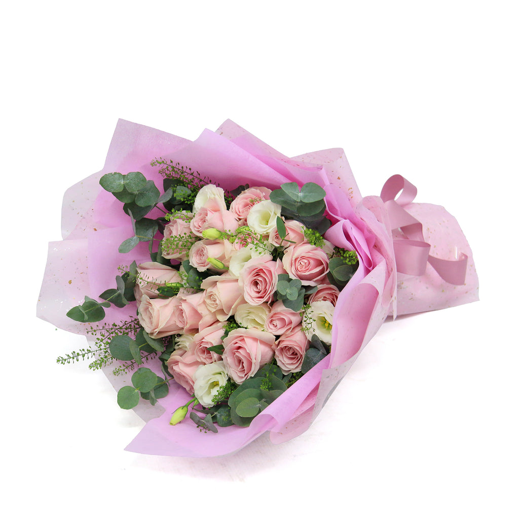 Hand Bouquet of  Pink Roses and Eucalyptus |V6 - Jade Valley Gifts & Floral Design Centre