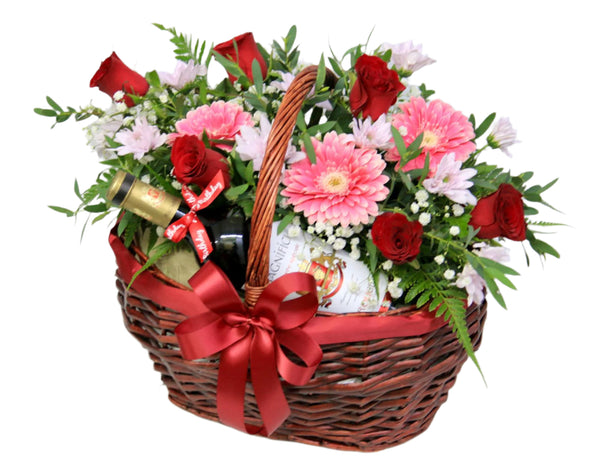 Wine on Basket | GT284 - Jade Valley Gifts & Floral Design Centre