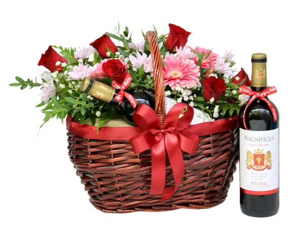 Wine on Basket | GT284 - Jade Valley Gifts & Floral Design Centre