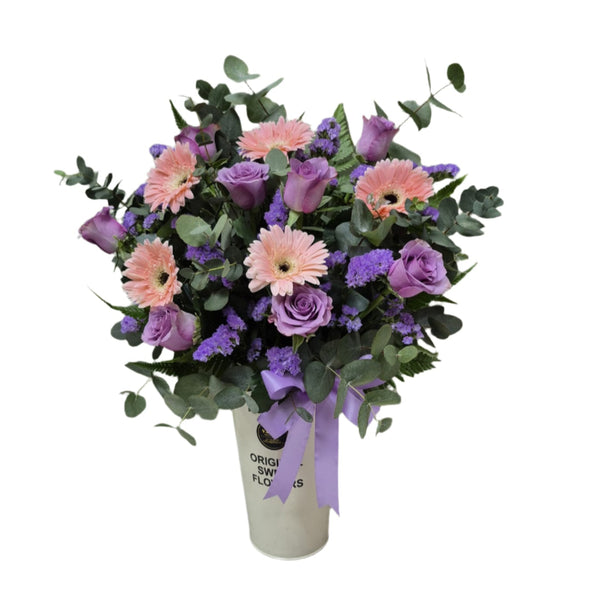 Purple Roses with Pink Gerberas | TB129 - Jade Valley Gifts & Floral Design Centre