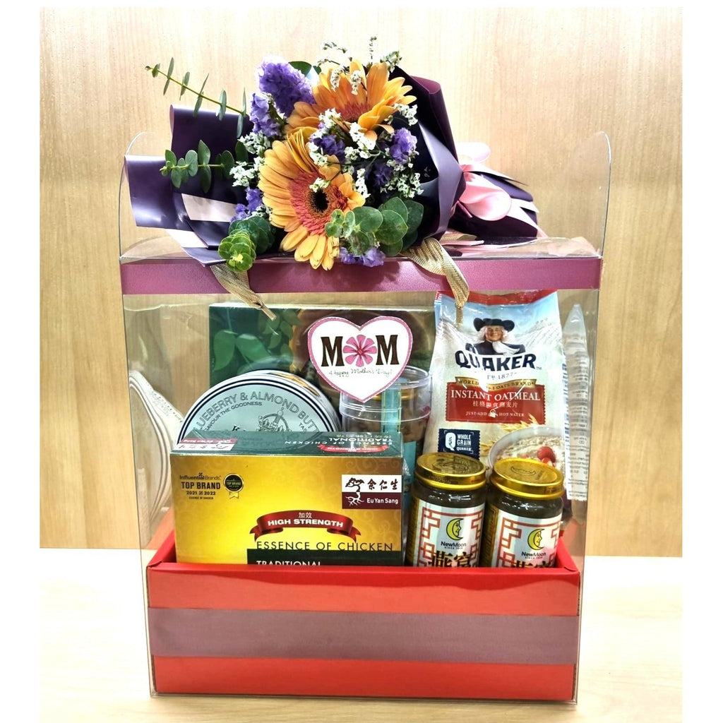 Health Foods Hamper with Bouquet|HF242 - Jade Valley Gifts & Floral Design Centre