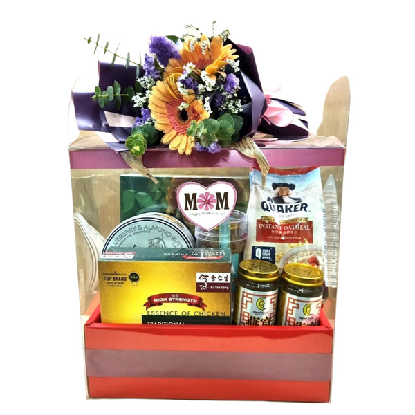 Health Foods Hamper with Bouquet|HF242 - Jade Valley Gifts & Floral Design Centre