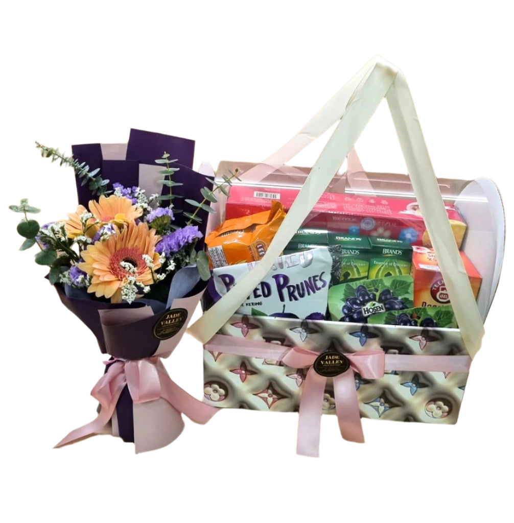Health Foods Hamper with Bouquet|HF241 - Jade Valley Gifts & Floral Design Centre