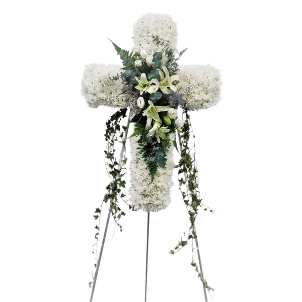 Cross Wreath with Calla Lilies | C351 - Jade Valley Gifts & Floral Design Centre