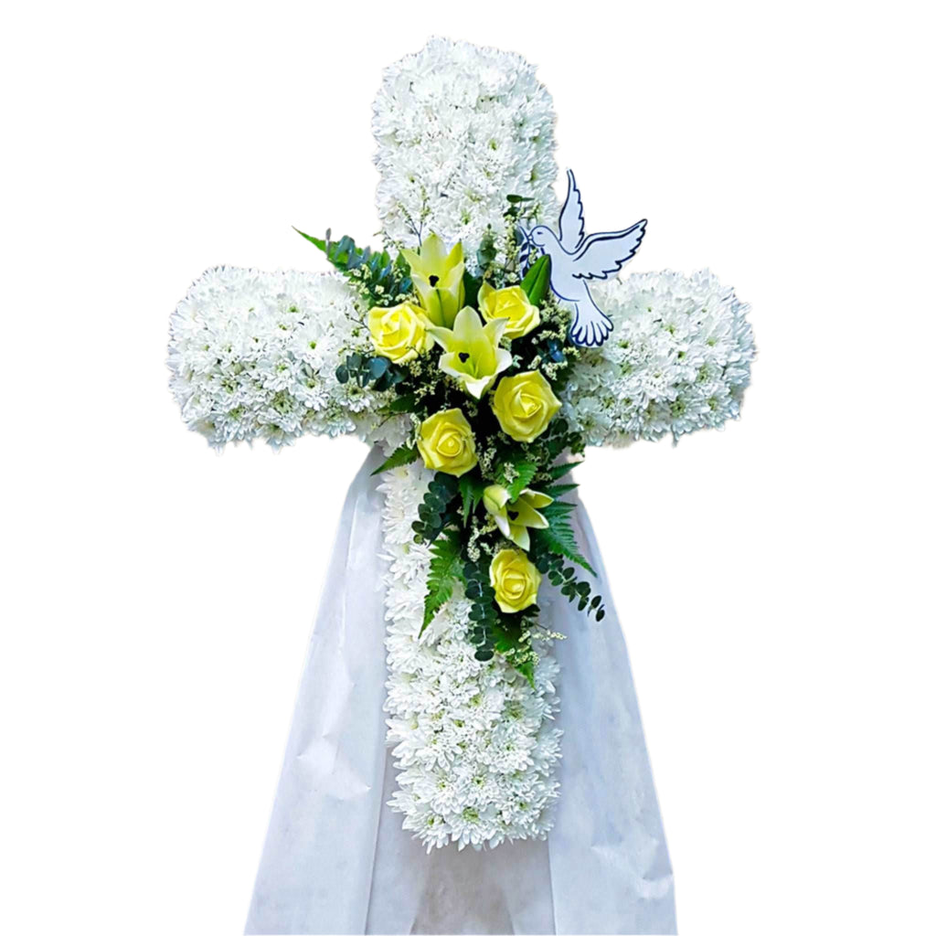 Cross Wreath with Calla Lilies | C424 - Jade Valley Gifts & Floral Design Centre