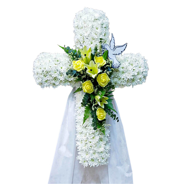 Cross Wreath with Calla Lilies | C424 - Jade Valley Gifts & Floral Design Centre