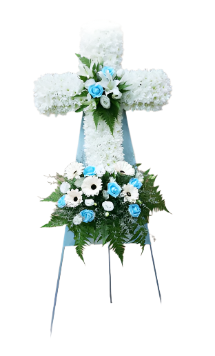 Cross Wreath with Coloured Handmade Roses | C426 - Jade Valley Gifts & Floral Design Centre