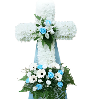 Cross Wreath with Coloured Handmade Roses | C426 - Jade Valley Gifts & Floral Design Centre