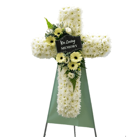 Cross Wreath with Gerber Daisies  | C430 - Jade Valley Gifts & Floral Design Centre