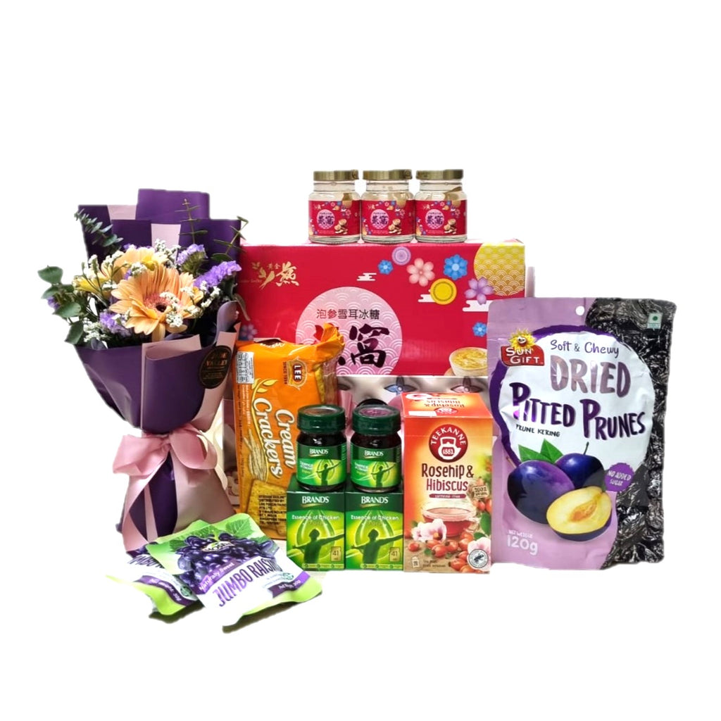 Health Foods Hamper with Bouquet|HF241 - Jade Valley Gifts & Floral Design Centre