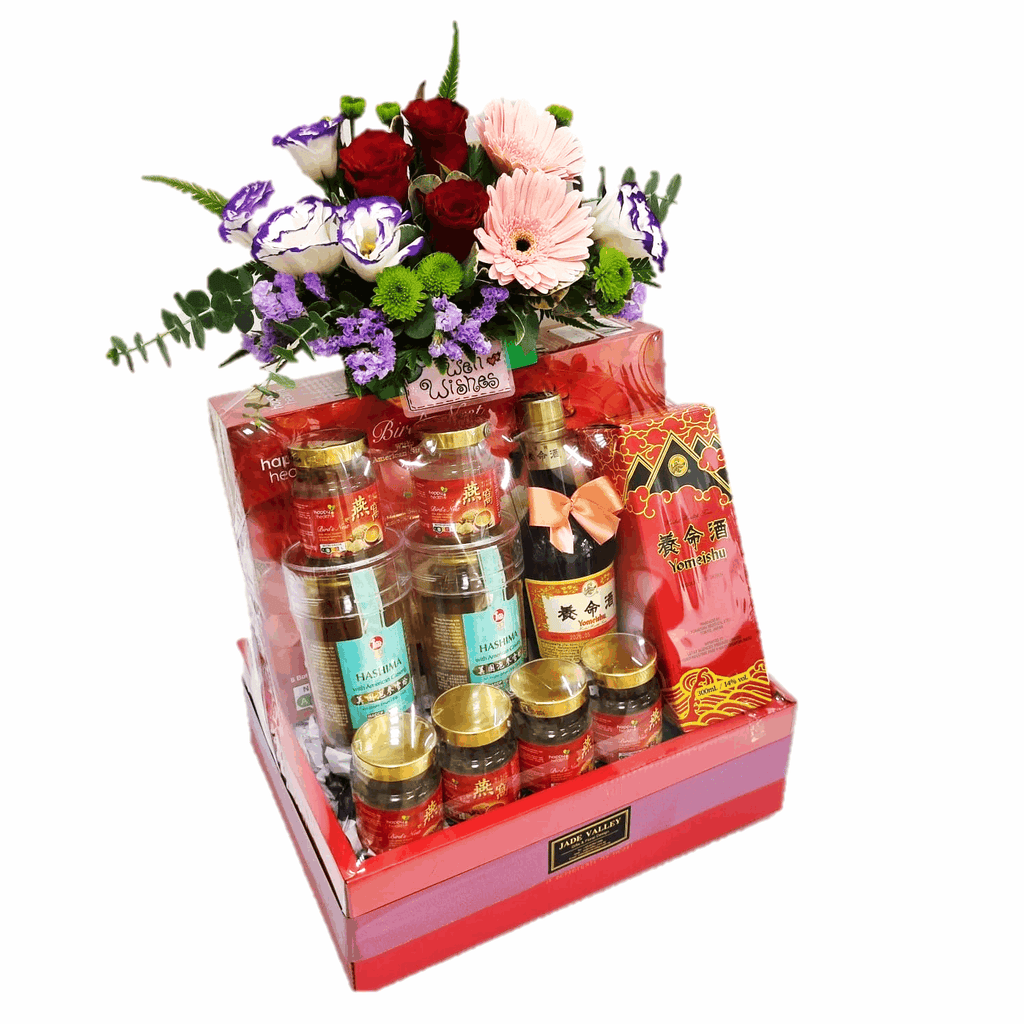 Health Foods Hamper with Tonic & Flowers | HF223 - Jade Valley Gifts & Floral Design Centre