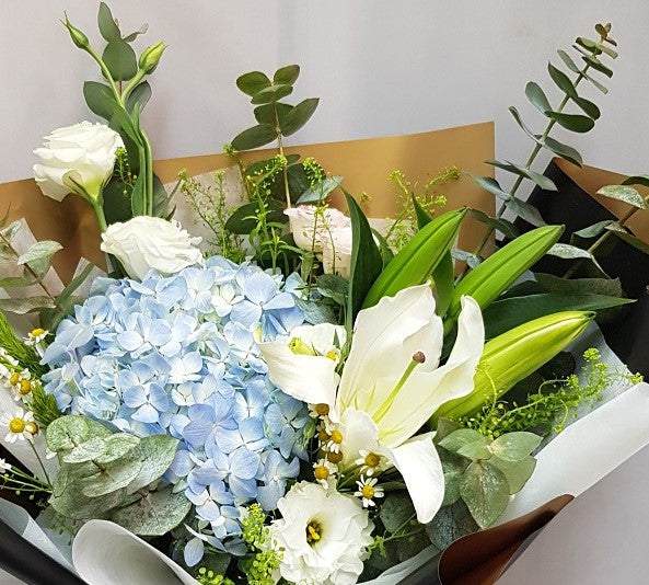 Hydrangea & Lily Hand Bouquet | BQ168 - Jade Valley Gifts & Floral Design Centre