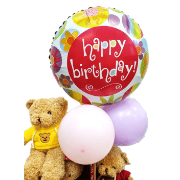 Teddy Tower Birthday Hamper 30cm with Balloons  | GT249 - Jade Valley Gifts & Floral Design Centre