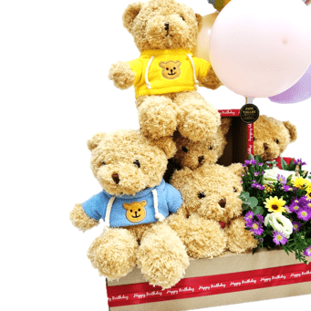 Teddy Tower Birthday Hamper 30cm with Balloons  | GT249 - Jade Valley Gifts & Floral Design Centre