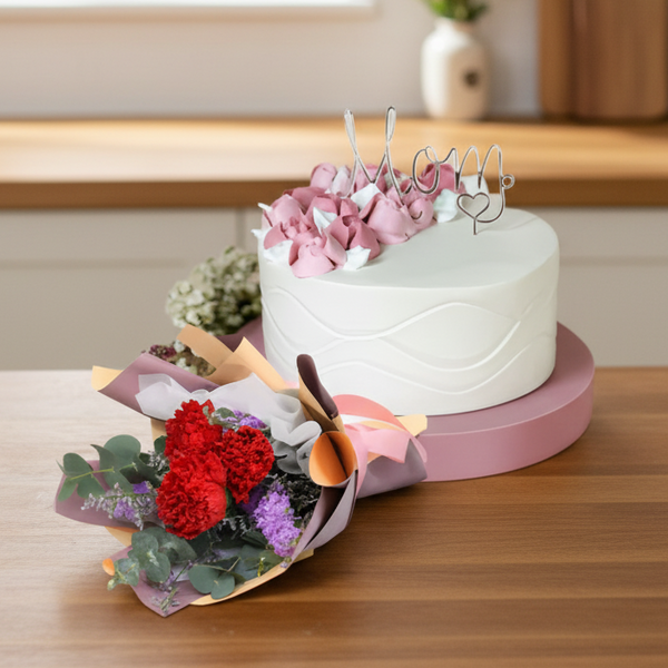 Mother's Day Cake with Floral Hand Bouquet | GT226 - Jade Valley Gifts & Floral Design Centre