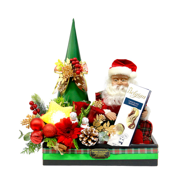 Christmas Musical Santa Claus with Flowers | MF10 - Jade Valley Gifts & Floral Design Centre