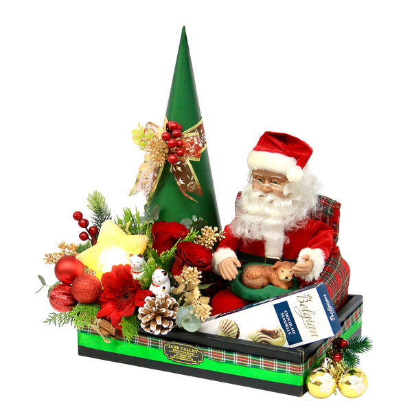 Christmas Musical Santa Claus with Flowers | MF10 - Jade Valley Gifts & Floral Design Centre