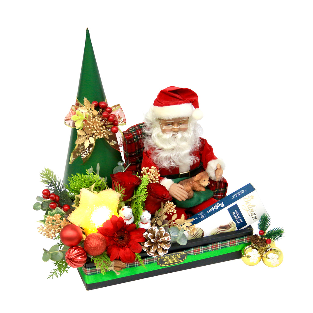 Christmas Musical Santa Claus with Flowers | MF10 - Jade Valley Gifts & Floral Design Centre