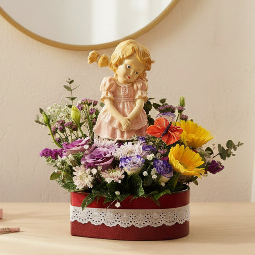 Vintage Ceramic Girl Figurine with Flowersl | GT280 - Jade Valley Gifts & Floral Design Centre