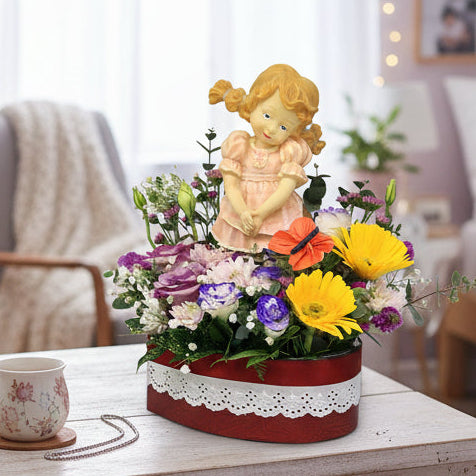 Vintage Ceramic Girl Figurine with Flowersl | GT280 - Jade Valley Gifts & Floral Design Centre