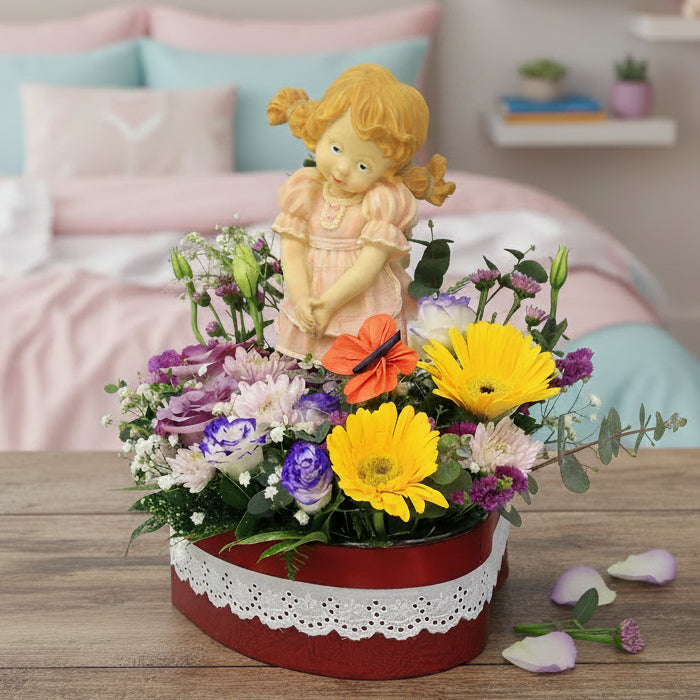 Vintage Ceramic Girl Figurine with Flowersl | GT280 - Jade Valley Gifts & Floral Design Centre