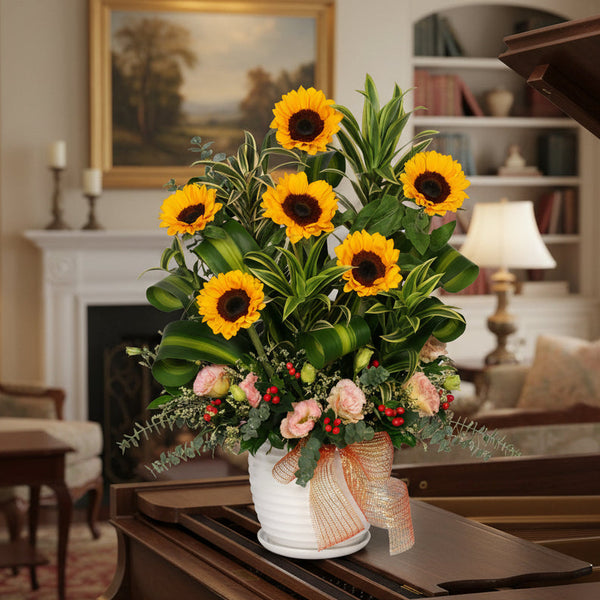 Table Arrangement | Fresh Cut Sunflowers  | TB139 - Jade Valley Gifts & Floral Design Centre