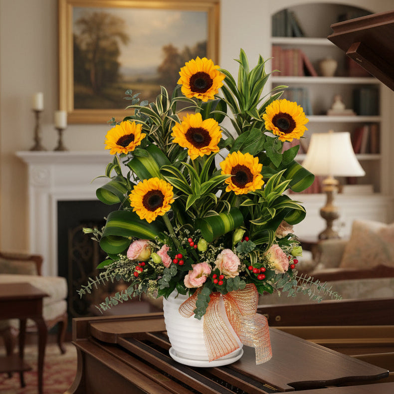 Table Arrangement | Fresh Cut Sunflowers  | TB139 - Jade Valley Gifts & Floral Design Centre